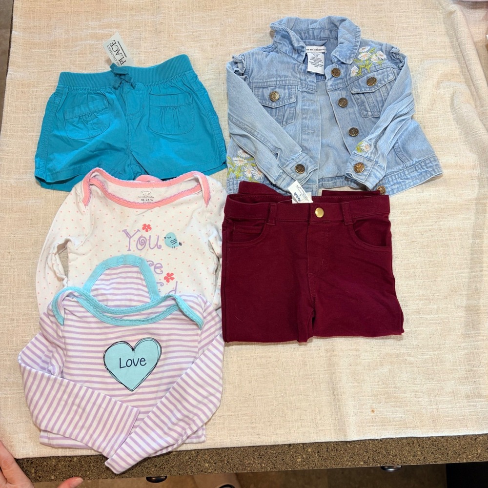 Baby Toddler Girls Clothes Bundle 5pc NWT 18-24 Months Denim Jacket Shorts Pants